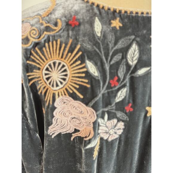 Johnny Was Steel Blue STUNNING Embroidered Velvet Tunic Blouse XL #0052 - Picture 9 of 11